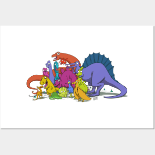 Dinosaurs are all friends and a chicken Posters and Art